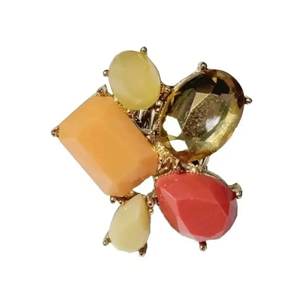 Colorful Lucite Sretch Ring Fashion‎ Orange, Red, Yellow, Gold-tone r-12